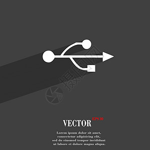 USB 图标符号 Flat 现代网络设计 有长阴影和文字空间 矢量适配器磁盘口袋通讯技术数据硬件连接器电子驾驶图片