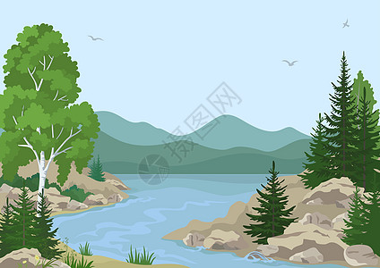 林树和山河的景观图片