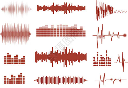 矢量声波设置 音效平准技术 脉冲音乐 音乐模式和纹理的矢量插图均衡器收音机仪表海浪歌曲配乐录音机旋律波形激光图片