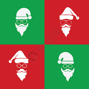红色背面的圣塔帽 胡子和眼镜的矢量图像图片