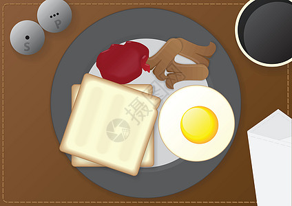 全家吃早餐早餐桌插图杯子胡椒厨房香肠咖啡店面包内巾咖啡油炸设计图片