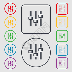均衡器图标标志 带有框架的圆形和方形按钮上的符号 韦克托图片