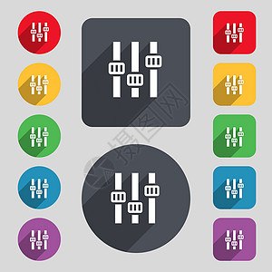 均衡器图标标志 一组 12 个彩色按钮和一个长长的阴影 平面设计 韦克托图片