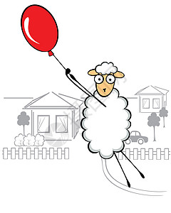 有趣的年轻绵羊农民卡通片飞跃吉祥物绘画母羊羊毛乐趣夹子微笑图片