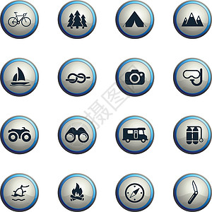积极的娱乐图标 se自行车游泳背包护林员民众旅游航行休闲旅行图标集图片