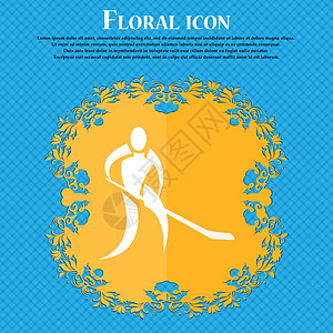 冬季运动曲棍球图标 蓝色抽象背景上的花卉平面设计 并为您的文本放置了位置 韦克托图片