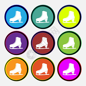 滑冰图标标志 九个多色圆形按钮 韦克托鞋类曲棍球溜冰场溜冰者活动刀刃游戏冻结跑步速度图片