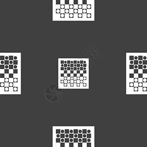 跳棋板图标标志 灰色背景上的无缝模式 韦克托休闲闲暇活动柱子正方形插图检查跳棋棋盘运动图片