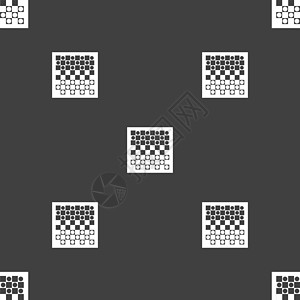 跳棋板图标标志 灰色背景上的无缝模式 韦克托检查柱子桌子对手竞争闲暇娱乐爱好竞赛游戏图片