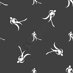 冬季运动曲棍球图标标志 灰色背景上的无缝模式 韦克托赛跑者场地插图玩家正方形运动员冰球跑步游戏收藏图片