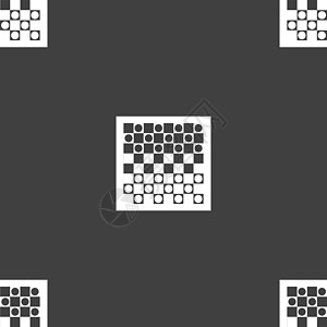 跳棋板图标标志 灰色背景上的无缝模式 韦克托运动桌子闲暇游戏爱好休闲娱乐竞赛对手乐趣图片