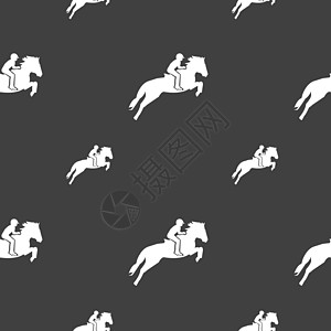 赛马 德比 马术运动 赛马图标标志的轮廓 灰色背景上的无缝模式 韦克托骑士竞赛技术跑马场动物竞争马背哺乳动物跑步马匹图片