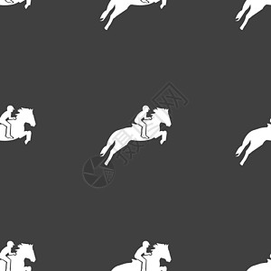 赛马 德比 马术运动 赛马图标标志的轮廓 灰色背景上的无缝模式 韦克托速度男人技术行动良种小跑骑士动物马匹哺乳动物图片