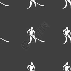 冬季运动曲棍球图标标志 灰色背景上的无缝模式 韦克托守门员运动员插图竞赛玩家收藏游戏冰球跑步赛跑者图片