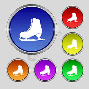 滑冰图标标志 明亮的彩色按钮上的圆形符号 韦克托图片