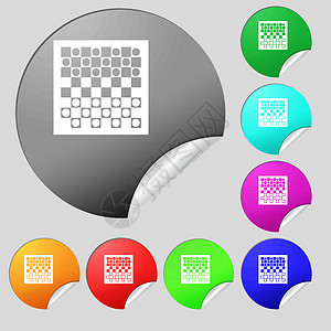 跳棋板图标标志 一套八个多色圆形按钮贴纸 韦克托图片