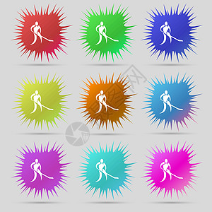 冬季运动 曲棍球图标标志 一组9个原始针扣 矢量图片