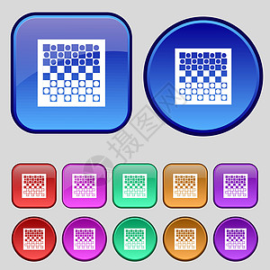 跳棋板图标标志 一套十二个复古按钮为您的设计 韦克托图片
