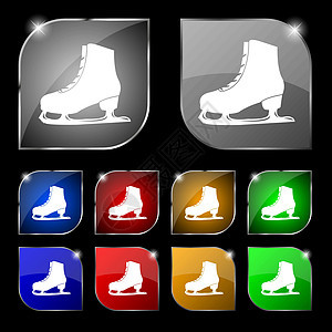 滑冰图标标志 套与强光的十个五颜六色的按钮 韦克托图片