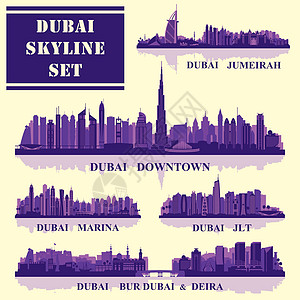 迪拜区一套旅行码头插图天际景观市中心文化建筑学城市海报图片