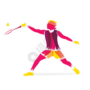 羽毛球玩家设计矢量锻炼橙子运动喜悦黄色乐趣活动蓝色绿色笔刷图片