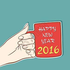 创意新年快乐 2016 问候设计季节咖啡杯日历卡片派对墙纸愿望庆典新年假期图片