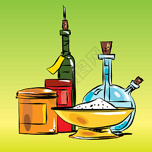 食用油和盐房子漫画香菜食谱肉桂插图食物艺术香料菜单图片