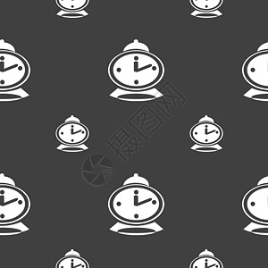 闹钟图标标志 灰色背景上的无缝模式 韦克托钟表测量跑表手表插图商业时间工作模拟乐器图片