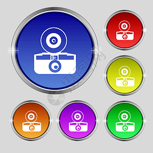 prop 相片相机图标符号 在亮度彩色按钮上的圆形符号 矢量图片
