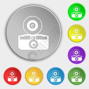 REV 相片相机图标符号 8个平面按钮上的符号 矢量图片