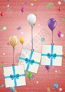 带气球和 gif 的生日贺卡庆典惊喜展示丝带红色喜悦幸福派对卡片周年图片