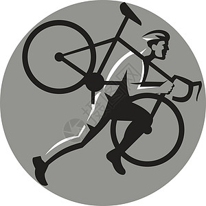 Cyclocross 运动员携带自行车圈复古图片