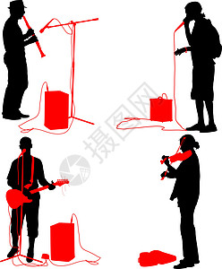 设置剪影音乐家演奏乐器 韦克托男人音乐演奏家力量中提琴扬声器头发白色玩家插图图片