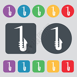 Saxophone 图标符号 由 12 个彩色按钮组成 平面设计 矢量图片