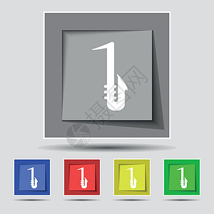 原五个彩色按钮上的 Saxophone 图标符号 矢量图片