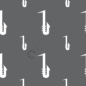 萨克斯管图标标志 灰色背景上的无缝模式 韦克托喇叭乐器音乐音乐会乐队界面用户实心打碟机艺术图片