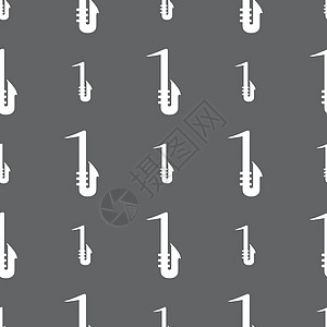 萨克斯管图标标志 灰色背景上的无缝模式 韦克托收藏插图喇叭乐器艺术用户按钮低音娱乐笔记图片