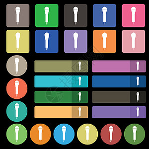 麦克风图标标志 由二十七个彩色平面按钮组成 韦克托播客工作室唱歌界面娱乐用户嗓音面试卡拉ok收音机图片