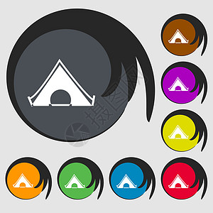 帐篷图标标志 八个彩色按钮上的符号 韦克托图片
