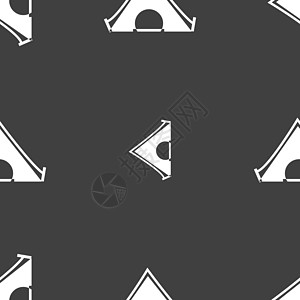 帐篷图标标志 灰色背景上的无缝模式 韦克托插图旅行娱乐冒险纺织品帆布旅游网络假期活动图片