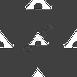 帐篷图标标志 灰色背景上的无缝模式 韦克托活动娱乐旅游游客假期网络冒险闲暇旅行庇护所图片