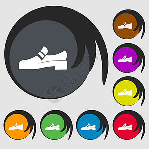 鞋图标标志 八个彩色按钮上的符号 韦克托鞋类培训师运动鞋时尚女孩配饰衣服健身房跑步运动员图片