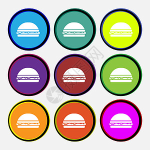 汉堡图标标志 九个多色圆形按钮 韦克托图片