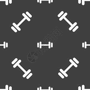 杠铃图标标志 灰色背景上的无缝模式 韦克托手臂合金运动身体重量白色插图训练金属力量图片