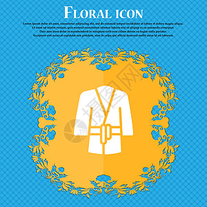浴袍图标标志 蓝色抽象背景上的花卉平面设计 并为您的文本放置了位置 韦克托图片