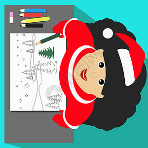 上面的小姐从上面看 在写文字铅笔时画上一张白纸 用矢量格式绘制圣诞横幅图示图片