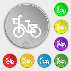 自行车图标标志 八个平面按钮上的符号 韦克托运动网络车辆旅行正方形框架娱乐轮子闲暇速度图片