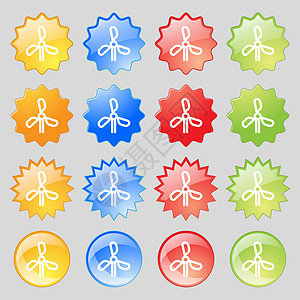 风力涡轮机图标标志 大套 16 多彩现代按钮为您的设计 韦克托图片
