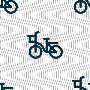 自行车图标标志 具有几何纹理的无缝模式 韦克托艺术乐趣轮子生态白色绿色活动运动速度踏板图片