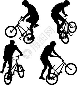 设置骑自行车的男性表演杂技旋转的剪影 它制作图案矢量图旅行运动插图活动行动追求运动员男人速度身体图片